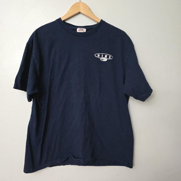 Nike Other - Vtg 90’s Nike White Tag USA Made Blue Shirt Large Embroidered Swoosh Spellout